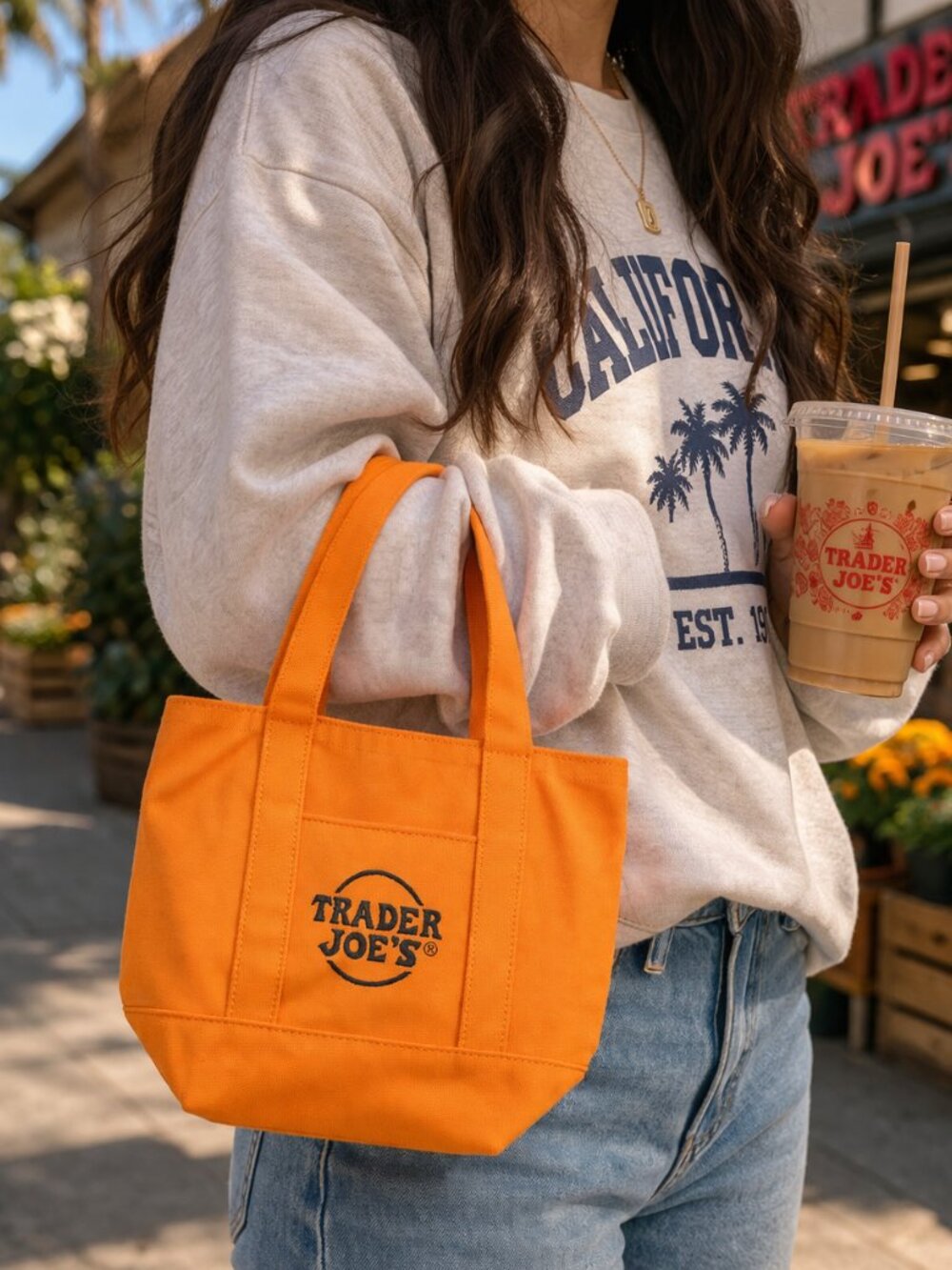 Lot of 2 Trader Joes Mini Canvas Tote Bag Reusable Orange Halloween Edition - Picture 2 of 9